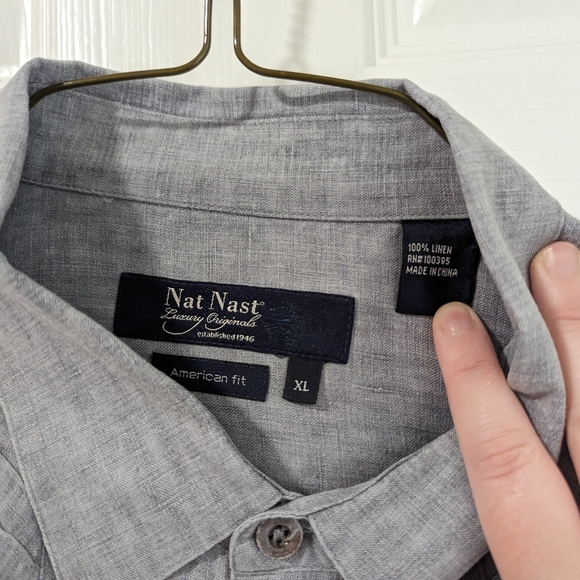 3/$10 Nat Nast Gray Linen Short Sleeve Shirt - Picture 5 of 6